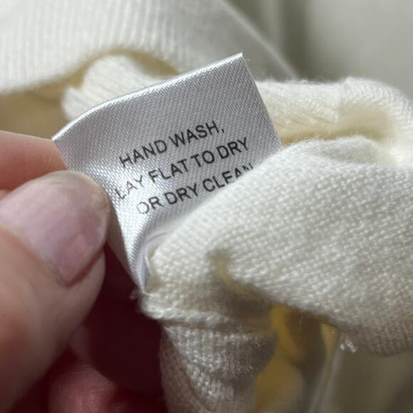 Burgess Sweater Cream Cotton Cashmere Gold Button Sleeve Thin Knit Dressy M - Picture 7 of 7